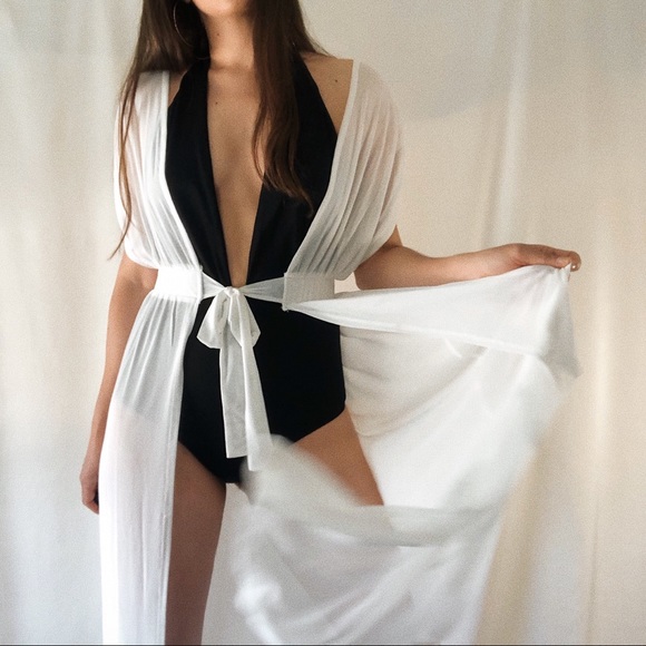 MESH KIMONO COVER-UP — In Off white - Picture 4 of 7